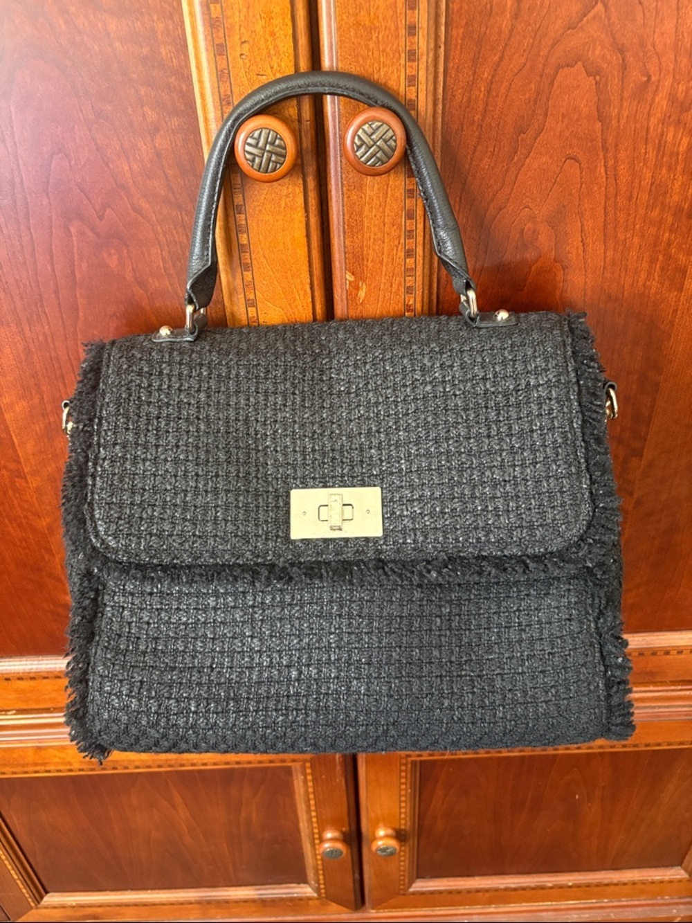 kate spade Black tuxedo hill Nadine Tweed Satchel large with Gold-Tone Turnlock